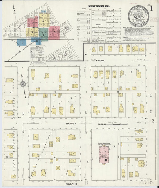 Sanborn Fire Insurance Map from Tracy, Lyon County, Minnesota (1909), Sheet #0001 - Historic Sanborn Fire Insurance Map Print, vintage old map wall art, antique decor, genealogy gift, Minnesota Minnesota map