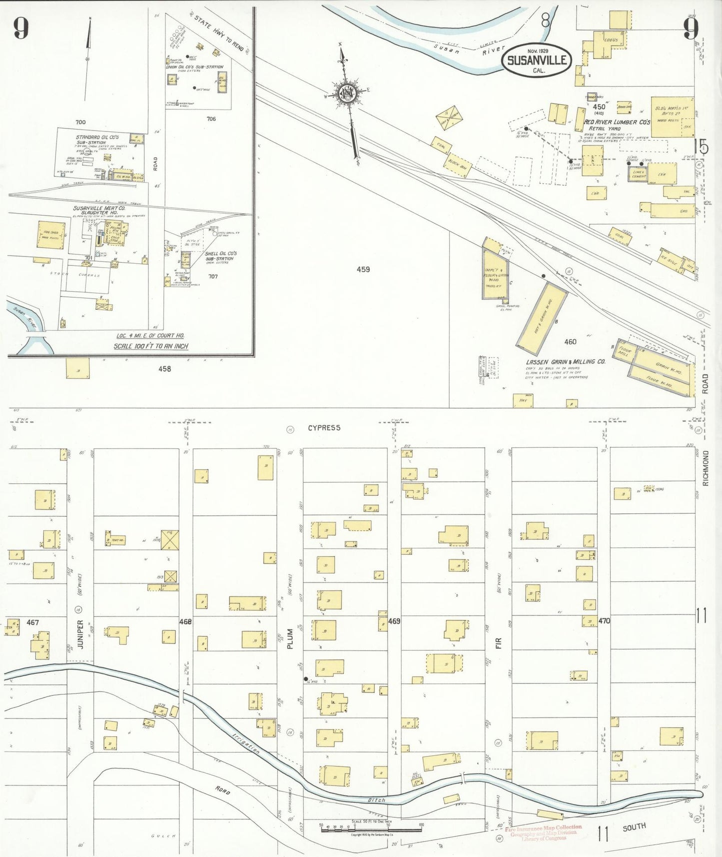 Sanborn Fire Insurance Map from Susanville, Lassen County, California (1929), Sheet #0009 - Complete Map Set gallery image, historic Sanborn map, vintage wall art, California California