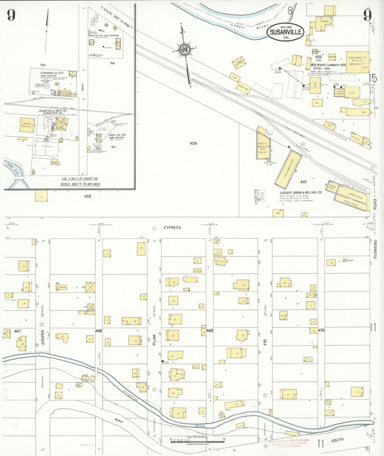 Sanborn Fire Insurance Map from Susanville, Lassen County, California (1929), Sheet #0009 - Complete Map Set gallery image, historic Sanborn map, vintage wall art, California California
