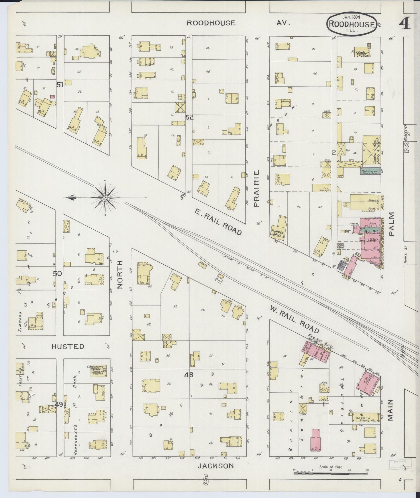 Sanborn Fire Insurance Map from Roodhouse, Greene County, Illinois (1894), Sheet #0004 - Complete Map Set gallery image, historic Sanborn map, vintage wall art, Illinois Illinois
