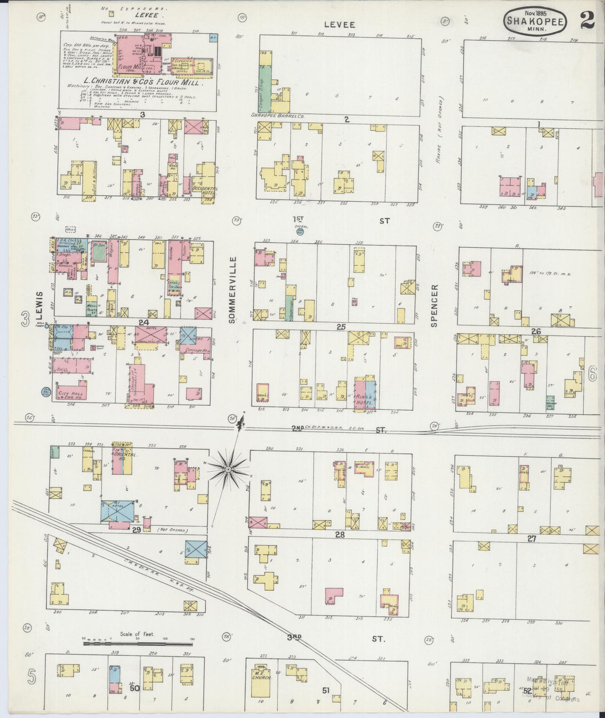 Sanborn Fire Insurance Map from Shakopee, Scott County, Minnesota (1895), Sheet #0002 - Historic Sanborn Fire Insurance Map Print, vintage old map wall art, antique decor, genealogy gift, Minnesota Minnesota map