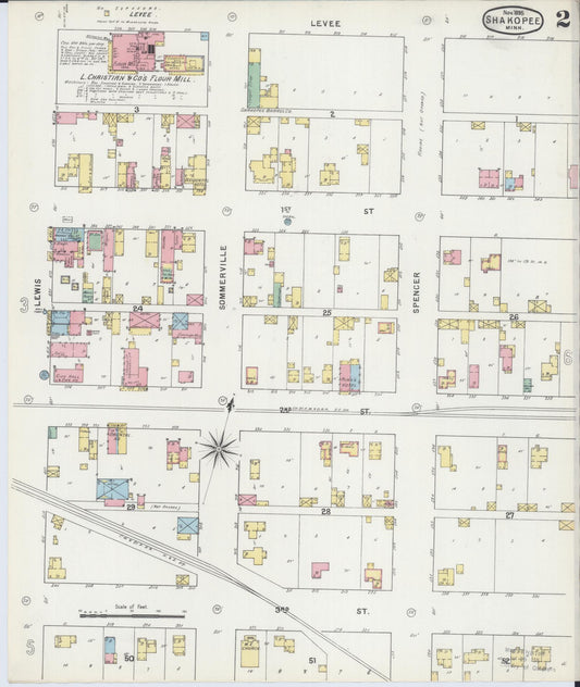 Sanborn Fire Insurance Map from Shakopee, Scott County, Minnesota (1895), Sheet #0002 - Historic Sanborn Fire Insurance Map Print, vintage old map wall art, antique decor, genealogy gift, Minnesota Minnesota map