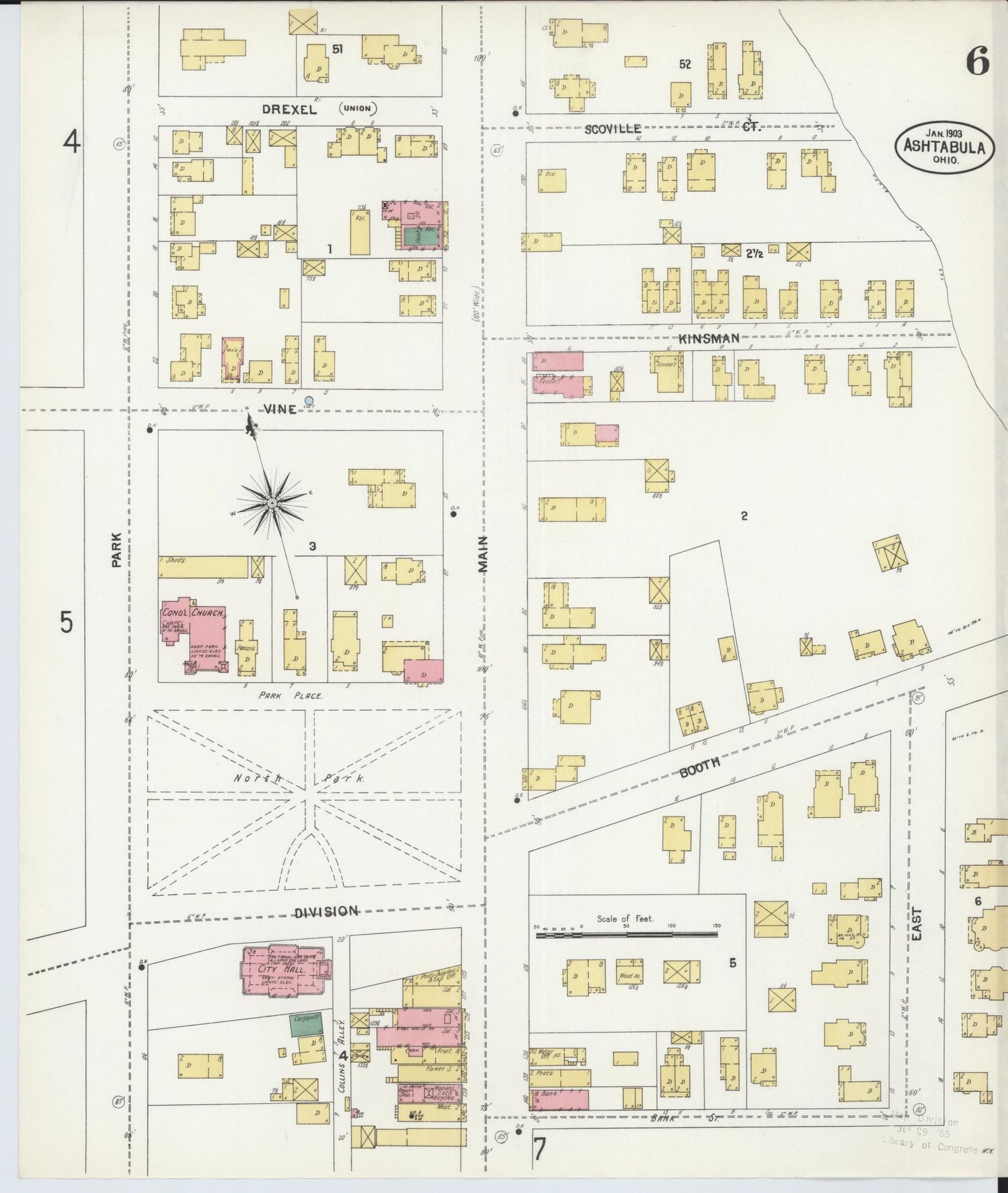 Sanborn Fire Insurance Map from Ashtabula, Ashtabula County, Ohio (1903), Sheet #0006 - Historic Sanborn Fire Insurance Map Print, vintage old map wall art, antique decor, genealogy gift, Ohio Ohio map
