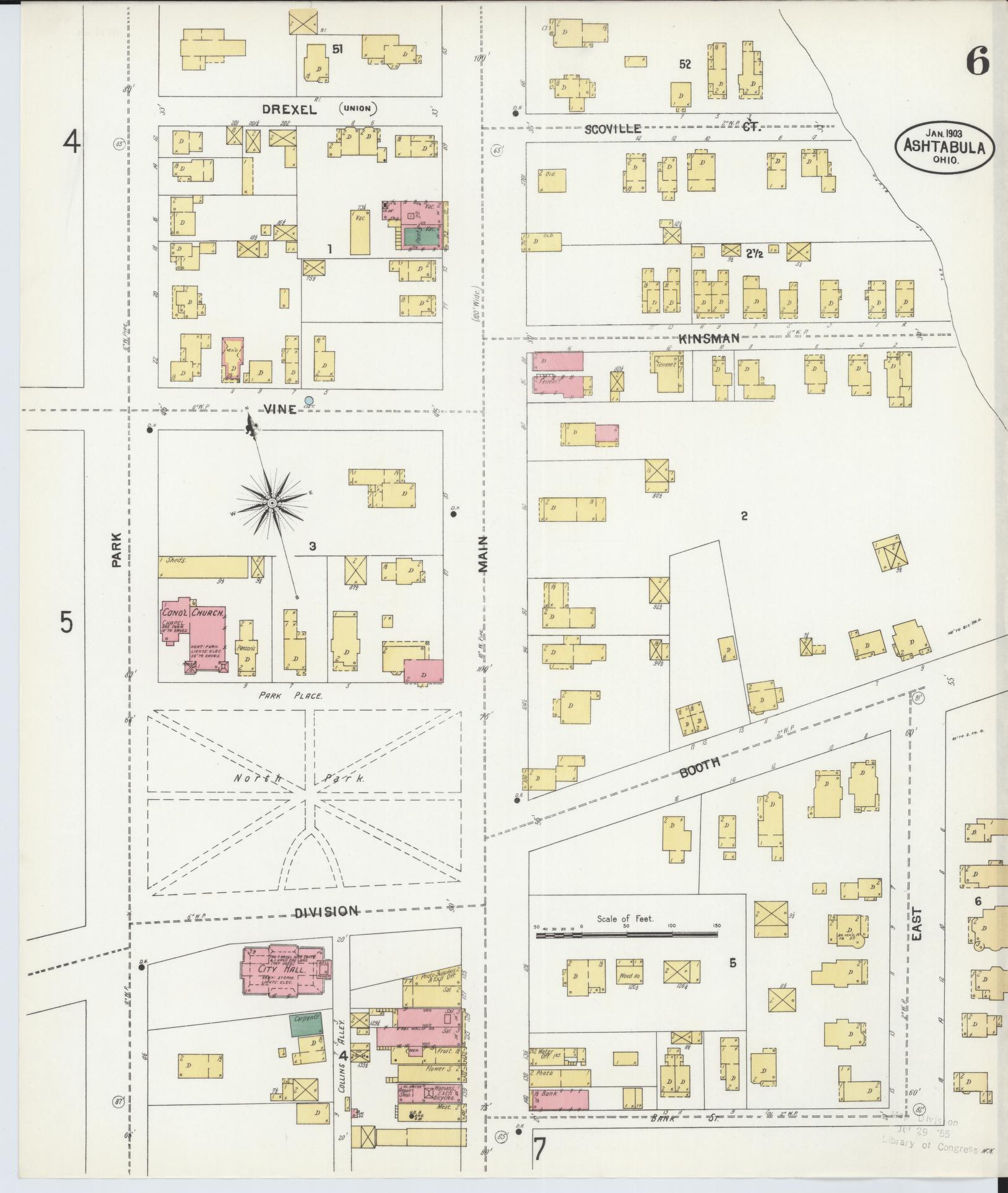 Sanborn Fire Insurance Map from Ashtabula, Ashtabula County, Ohio (1903), Sheet #0006 - Historic Sanborn Fire Insurance Map Print, vintage old map wall art, antique decor, genealogy gift, Ohio Ohio map