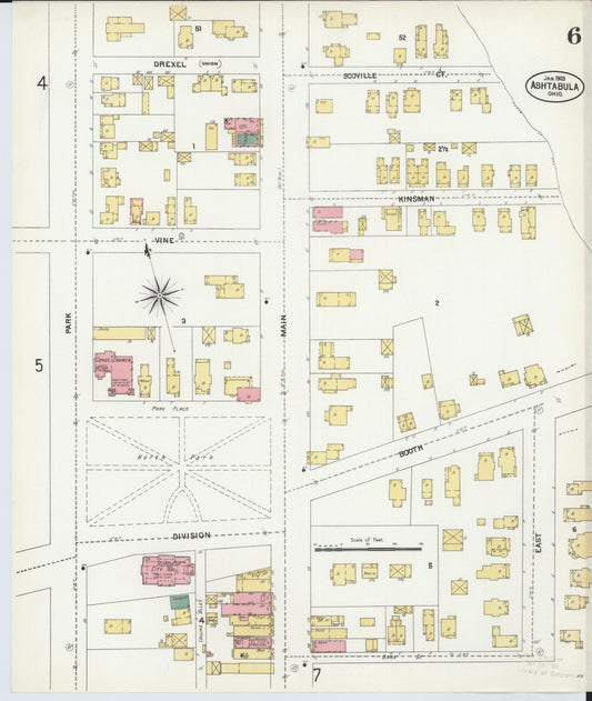 Sanborn Fire Insurance Map from Ashtabula, Ashtabula County, Ohio (1903), Sheet #0006 - Historic Sanborn Fire Insurance Map Print, vintage old map wall art, antique decor, genealogy gift, Ohio Ohio map
