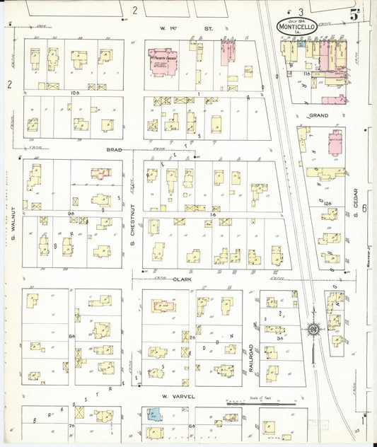 Sanborn Fire Insurance Map from Monticello, Jones County, Iowa (1914), Sheet #0005 - Historic Sanborn Fire Insurance Map Print, vintage old map wall art
