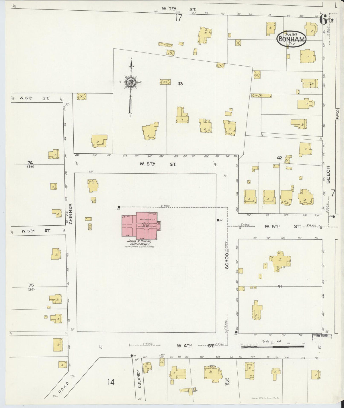 Sanborn Fire Insurance Map from Bonham, Fannin County, Texas (1917), Sheet #0006 - Complete Map Set gallery image, historic Sanborn map, vintage wall art, Texas Texas