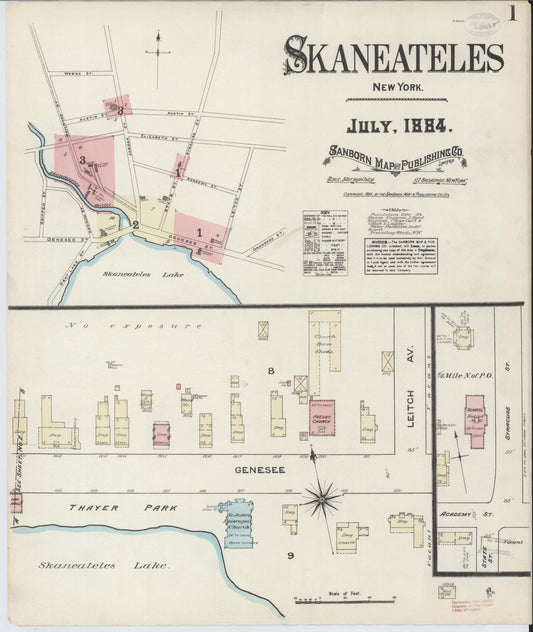 Sanborn Fire Insurance Map from Skaneateles, Onondaga County, New York (1884), Sheet #0001 - Historic Sanborn Fire Insurance Map Print, vintage old map wall art, antique decor, genealogy gift, New York New York map