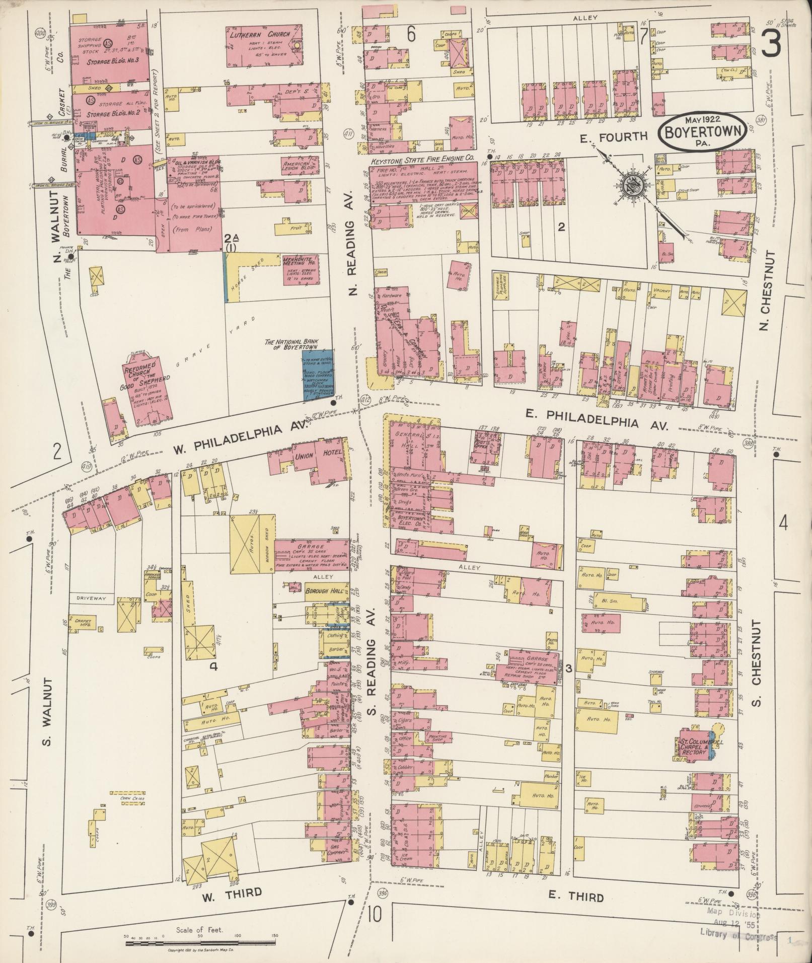 Sanborn Fire Insurance Map from Boyertown, Berks County, Pennsylvania (1922), Sheet #0003 - Historic Sanborn Fire Insurance Map Print, vintage old map wall art, antique decor, genealogy gift, Pennsylvania Pennsylvania map