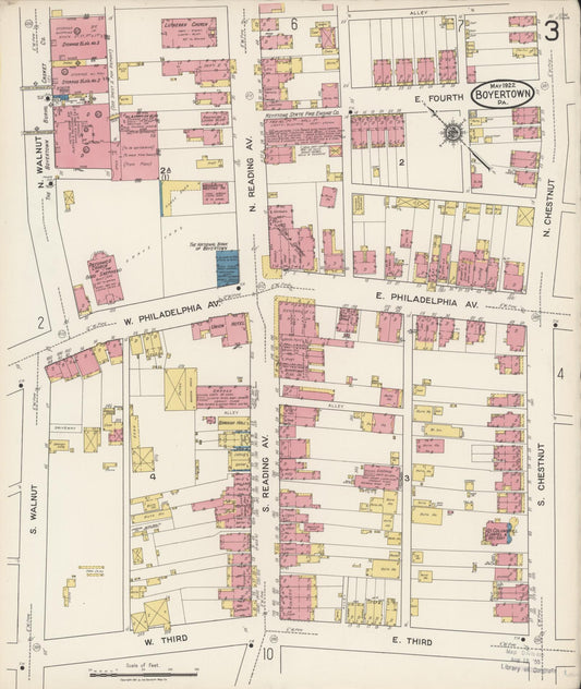 Sanborn Fire Insurance Map from Boyertown, Berks County, Pennsylvania (1922), Sheet #0003 - Historic Sanborn Fire Insurance Map Print, vintage old map wall art, antique decor, genealogy gift, Pennsylvania Pennsylvania map