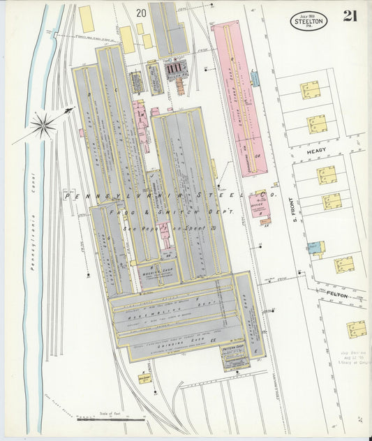 Sanborn Fire Insurance Map from Steelton, Dauphin County, Pennsylvania (1909), Sheet #0021 - Historic Sanborn Fire Insurance Map Print, vintage old map wall art, antique decor, genealogy gift, Pennsylvania Pennsylvania map