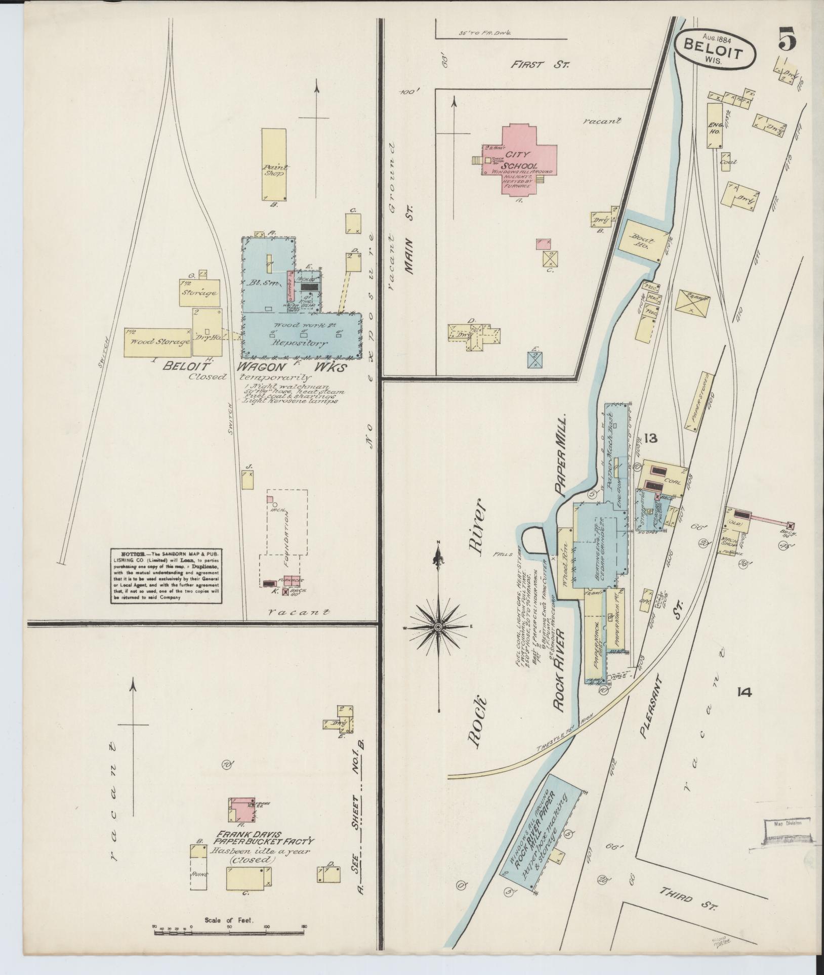 Sanborn Fire Insurance Map from Beloit, Rock County, Wisconsin (1884), Sheet #0005 - Complete Map Set gallery image, historic Sanborn map, vintage wall art, Wisconsin Wisconsin