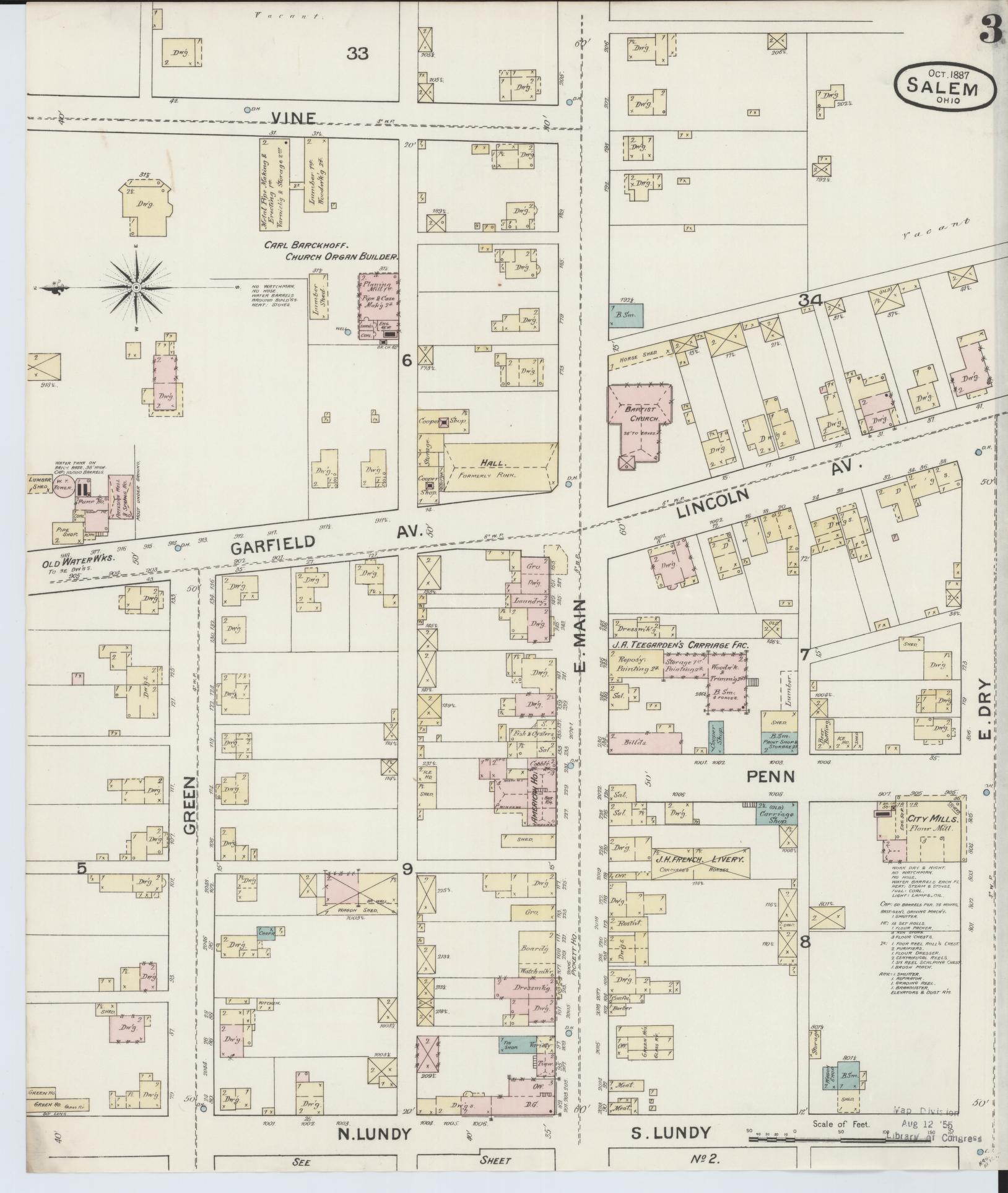 Sanborn Fire Insurance Map from Salem, Columbiana County, Ohio (1887), Sheet #0003 - Historic Sanborn Fire Insurance Map Print, vintage old map wall art, antique decor, genealogy gift, Ohio Ohio map