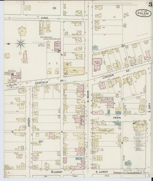 Sanborn Fire Insurance Map from Salem, Columbiana County, Ohio (1887), Sheet #0003 - Historic Sanborn Fire Insurance Map Print, vintage old map wall art, antique decor, genealogy gift, Ohio Ohio map