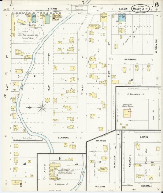 Sanborn Fire Insurance Map from Mason City, Cerro Gordo County, Iowa (1897), Sheet #0006 - Historic Sanborn Fire Insurance Map Print, vintage old map wall art