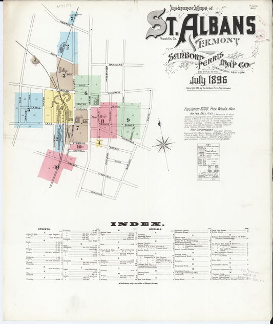 Sanborn Fire Insurance Map from Saint Albans, Franklin County, Vermont (1896), Sheet #0001 - Complete Map Set gallery image, historic Sanborn map, vintage wall art, Vermont Vermont