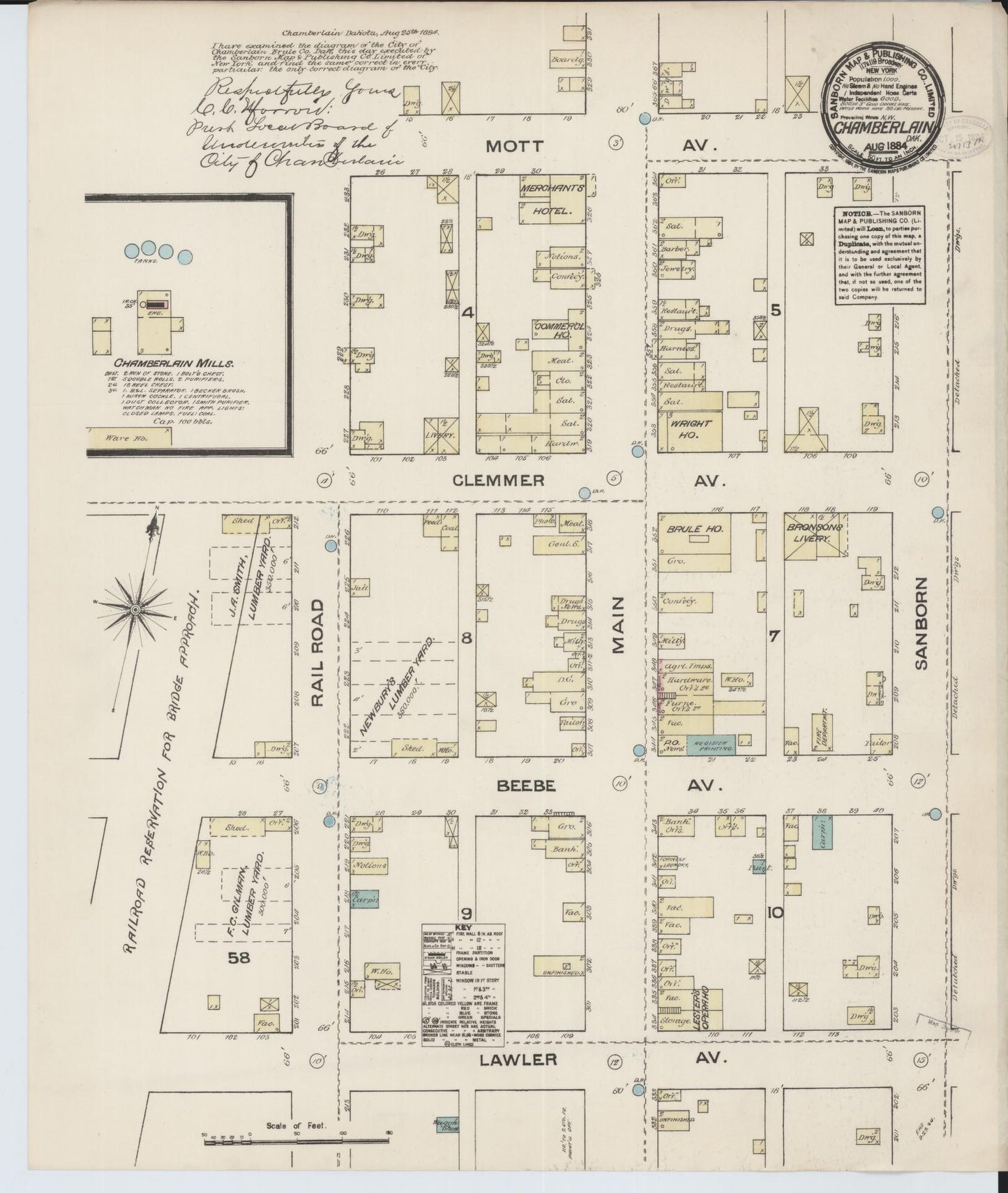Sanborn Fire Insurance Map from Chamberlain, Brule County, South Dakota (1884), Sheet #0001 - Historic Sanborn Fire Insurance Map Print, vintage old map wall art, antique decor, genealogy gift, South Dakota South Dakota map