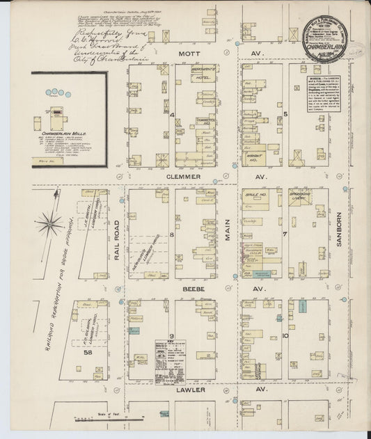 Sanborn Fire Insurance Map from Chamberlain, Brule County, South Dakota (1884), Sheet #0001 - Historic Sanborn Fire Insurance Map Print, vintage old map wall art, antique decor, genealogy gift, South Dakota South Dakota map