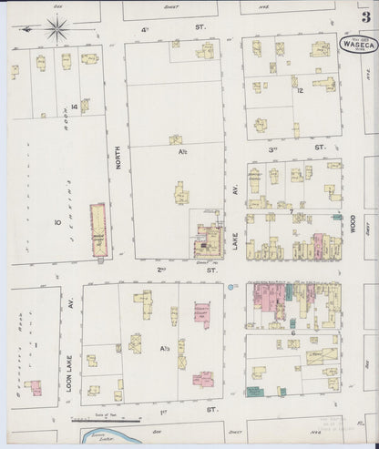 Sanborn Fire Insurance Map from Waseca, Waseca County, Minnesota (1889), Sheet #0003 - Historic Sanborn Fire Insurance Map Print, vintage old map wall art, antique decor, genealogy gift, Minnesota Minnesota map