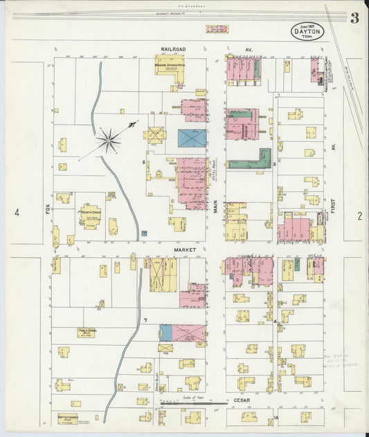 Sanborn Fire Insurance Map from Dayton, Rhea County, Tennessee (1907), Sheet #0003 - Historic Sanborn Fire Insurance Map Print, vintage old map wall art, antique decor, genealogy gift, Tennessee Tennessee map