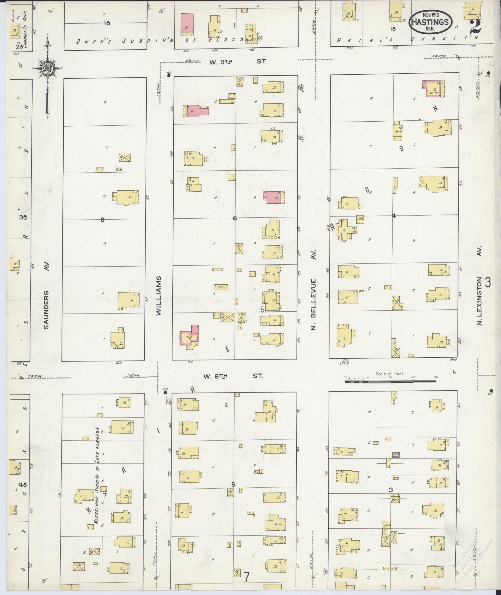 Sanborn Fire Insurance Map from Hastings, Adams County, Nebraska (1915), Sheet #0002 - Historic Sanborn Fire Insurance Map Print, vintage old map wall art, antique decor, genealogy gift, Nebraska Nebraska map