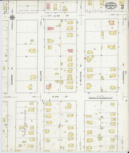 Sanborn Fire Insurance Map from Hastings, Adams County, Nebraska (1915), Sheet #0002 - Historic Sanborn Fire Insurance Map Print, vintage old map wall art, antique decor, genealogy gift, Nebraska Nebraska map