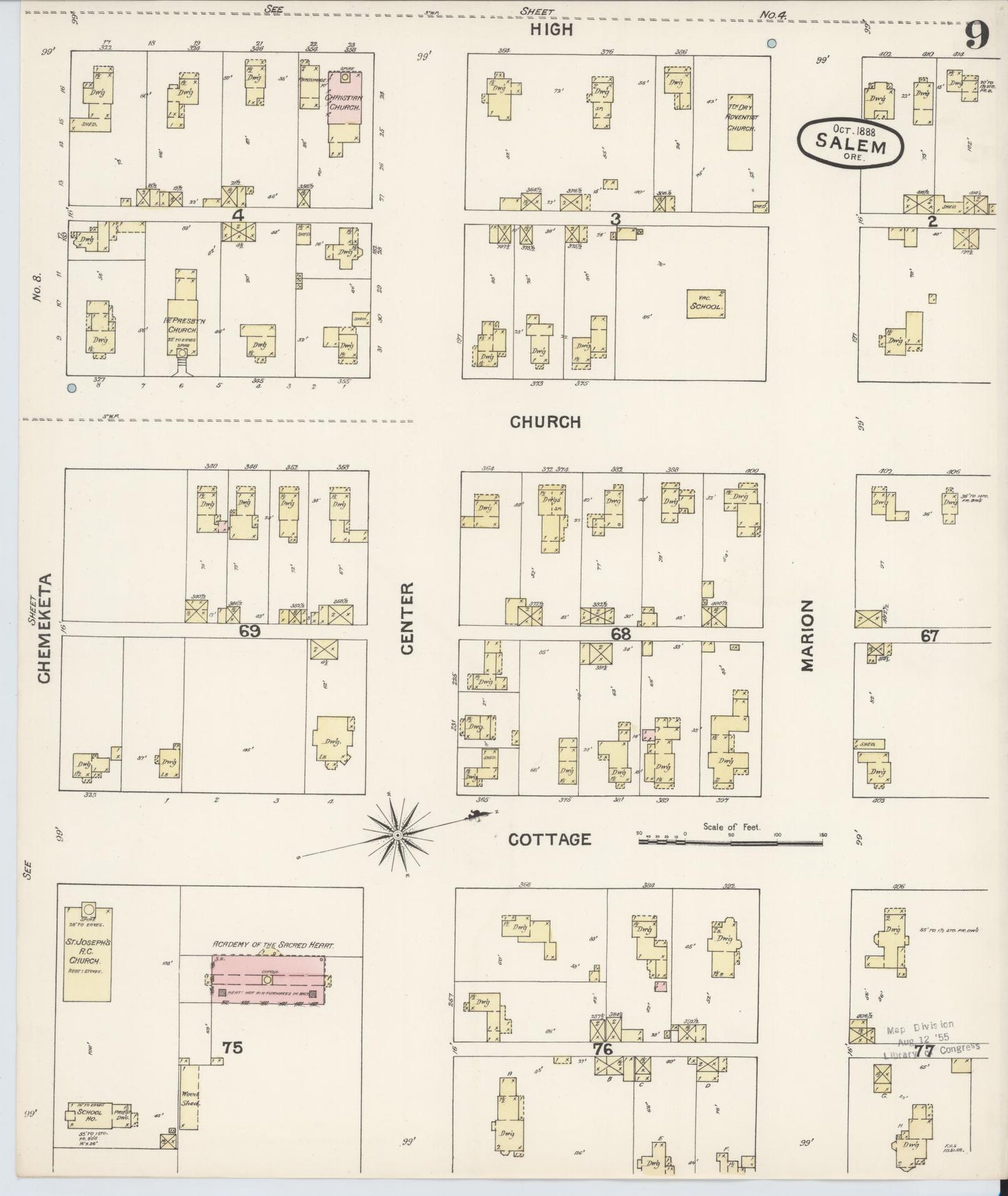 Sanborn Fire Insurance Map from Salem, Marion County, Oregon (1888), Sheet #0009 - Complete Map Set gallery image, historic Sanborn map, vintage wall art, Oregon Oregon