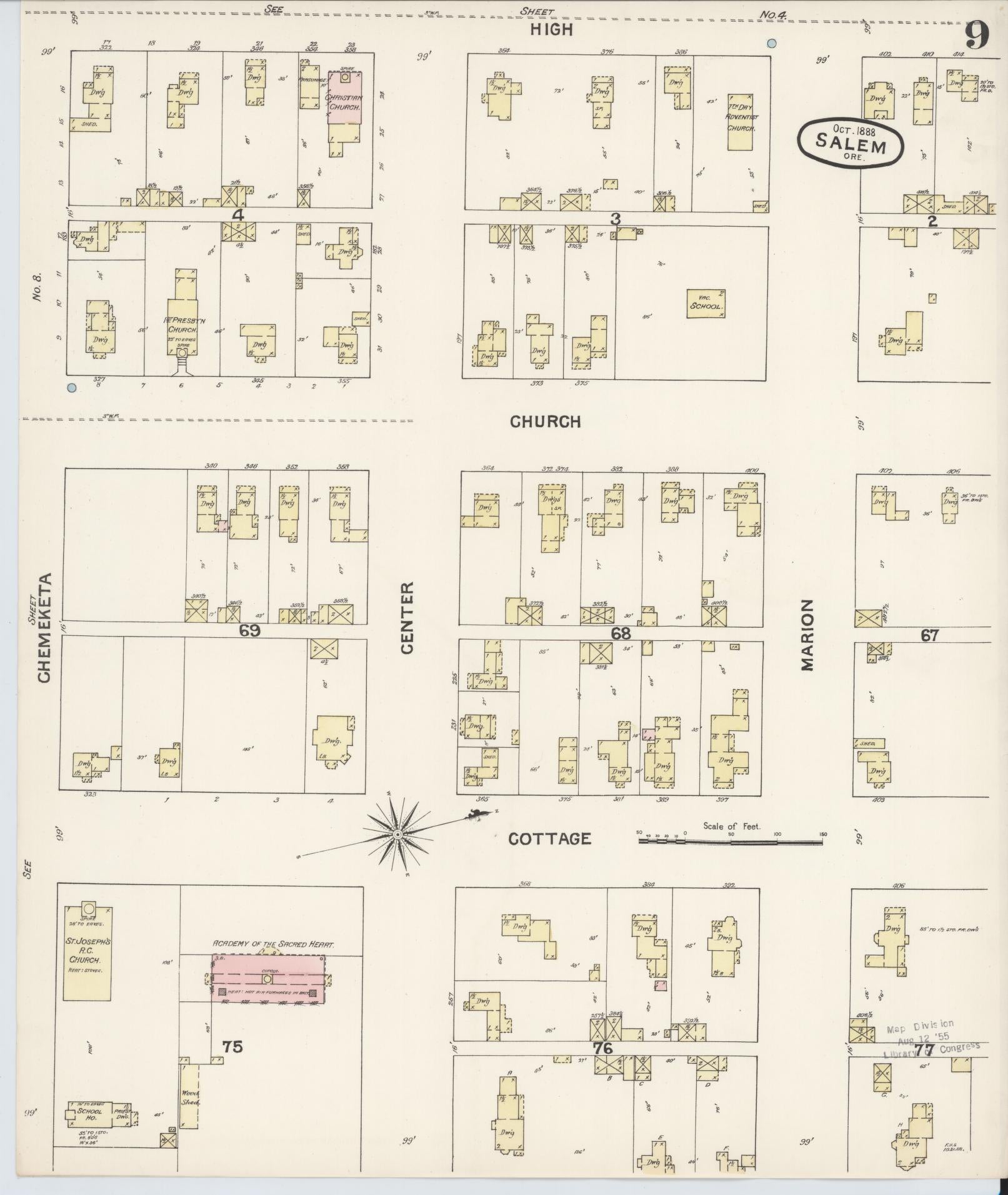 Sanborn Fire Insurance Map from Salem, Marion County, Oregon (1888), Sheet #0009 - Complete Map Set gallery image, historic Sanborn map, vintage wall art, Oregon Oregon