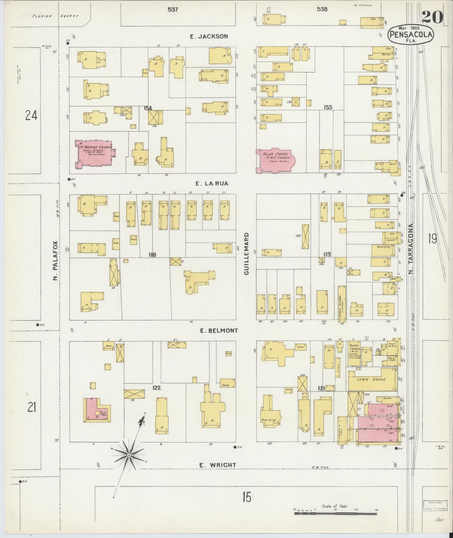 Sanborn Fire Insurance Map from Pensacola, Escambia County, Florida (1903), Sheet #0020 - Complete Map Set gallery image, historic Sanborn map, vintage wall art, Florida Florida