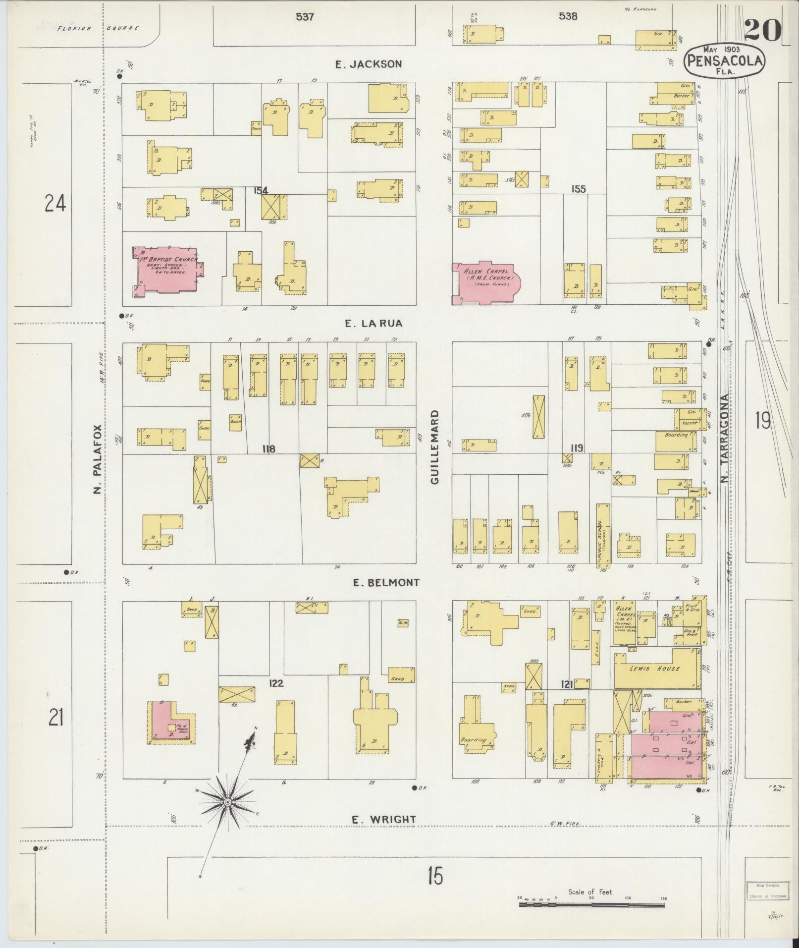 Sanborn Fire Insurance Map from Pensacola, Escambia County, Florida (1903), Sheet #0020 - Complete Map Set gallery image, historic Sanborn map, vintage wall art, Florida Florida