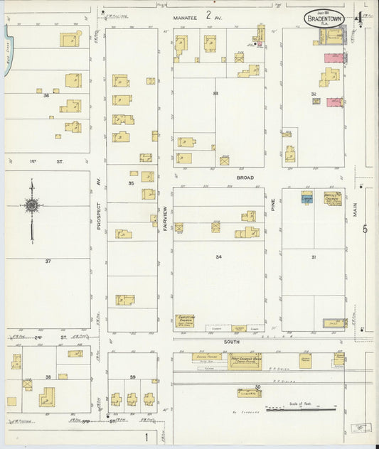 Sanborn Fire Insurance Map from Bradentown, Manatee County, Florida (1911), Sheet #0004 - Historic Sanborn Fire Insurance Map Print, vintage old map wall art, antique decor, genealogy gift, Florida Florida map