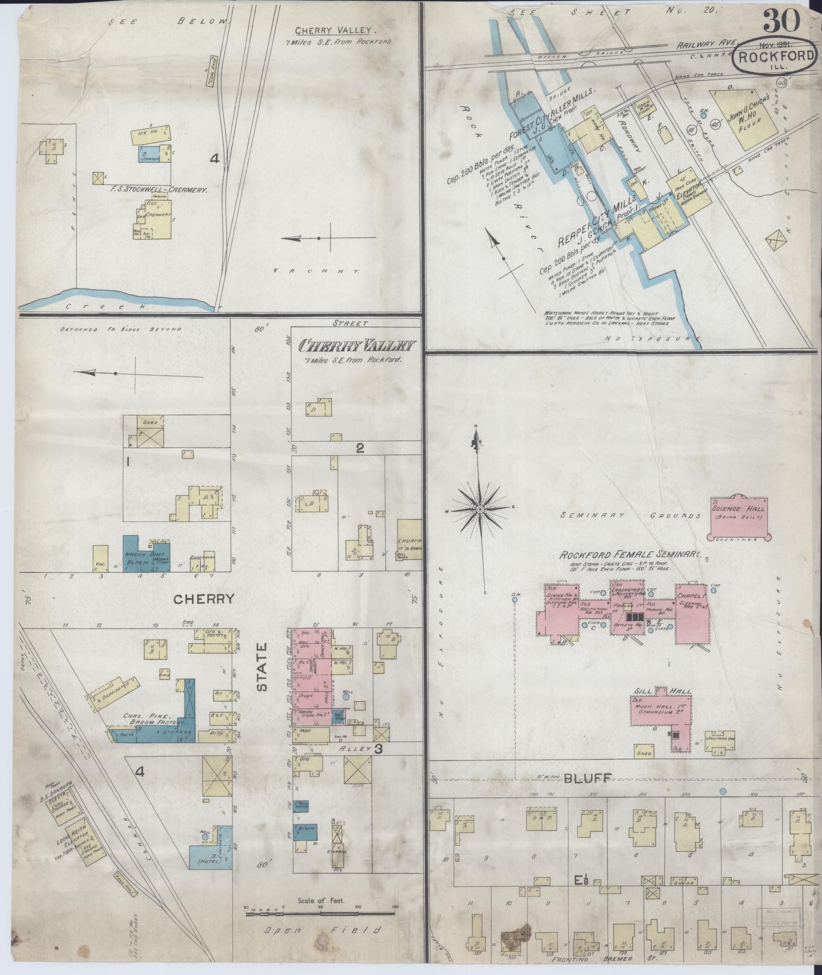Sanborn Fire Insurance Map from Rockford, Winnebago County, Illinois (1891), Sheet #0030 - Complete Map Set gallery image, historic Sanborn map, vintage wall art, Illinois Illinois