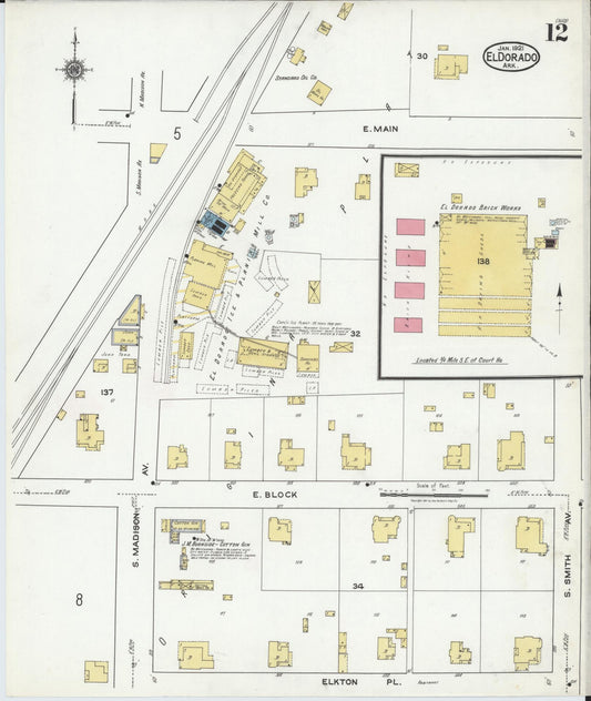 Sanborn Fire Insurance Map from El Dorado, Union County, Arkansas (1921), Sheet #0012 - Historic Sanborn Fire Insurance Map Print, vintage old map wall art, antique decor, genealogy gift, Arkansas Arkansas map