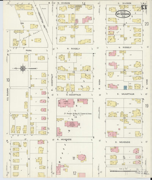 Sanborn Fire Insurance Map from Mount Vernon, Knox County, Ohio (1913), Sheet #0013 - Historic Sanborn Fire Insurance Map Print, vintage old map wall art, antique decor, genealogy gift, Ohio Ohio map