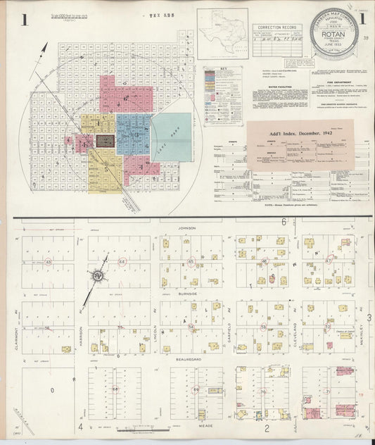 Sanborn Fire Insurance Map from Rotan, Fisher County, Texas (1940), Sheet #0001 - Historic Sanborn Fire Insurance Map Print, vintage old map wall art, antique decor, genealogy gift, Texas Texas map