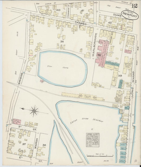 Sanborn Fire Insurance Map from Newport, Newport County, Rhode Island (1884), Sheet #0012 - Historic Sanborn Fire Insurance Map Print, vintage old map wall art, antique decor, genealogy gift, Rhode Island Rhode Island map