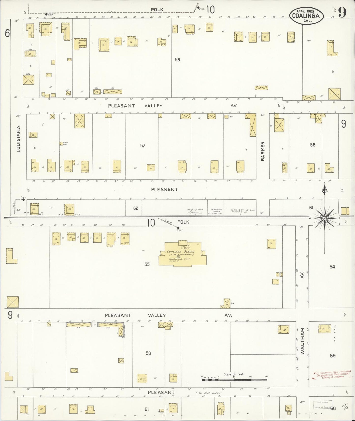 Sanborn Fire Insurance Map from Coalinga, Fresno County, California (1909), Sheet #0009 - Complete Map Set gallery image, historic Sanborn map, vintage wall art, California California