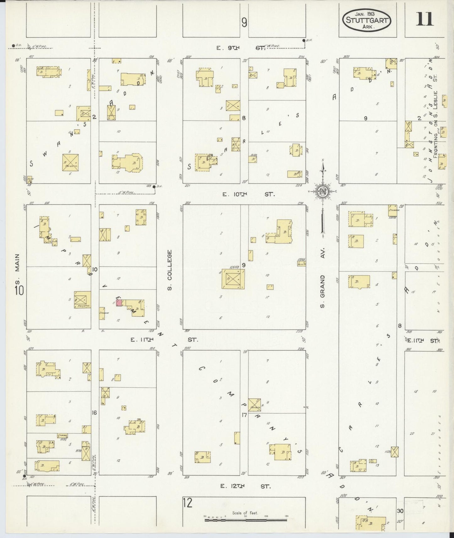 Sanborn Fire Insurance Map from Stuttgart, Arkansas County, Arkansas (1913), Sheet #0011 - Complete Map Set gallery image, historic Sanborn map, vintage wall art, Stuttgart Arkansas