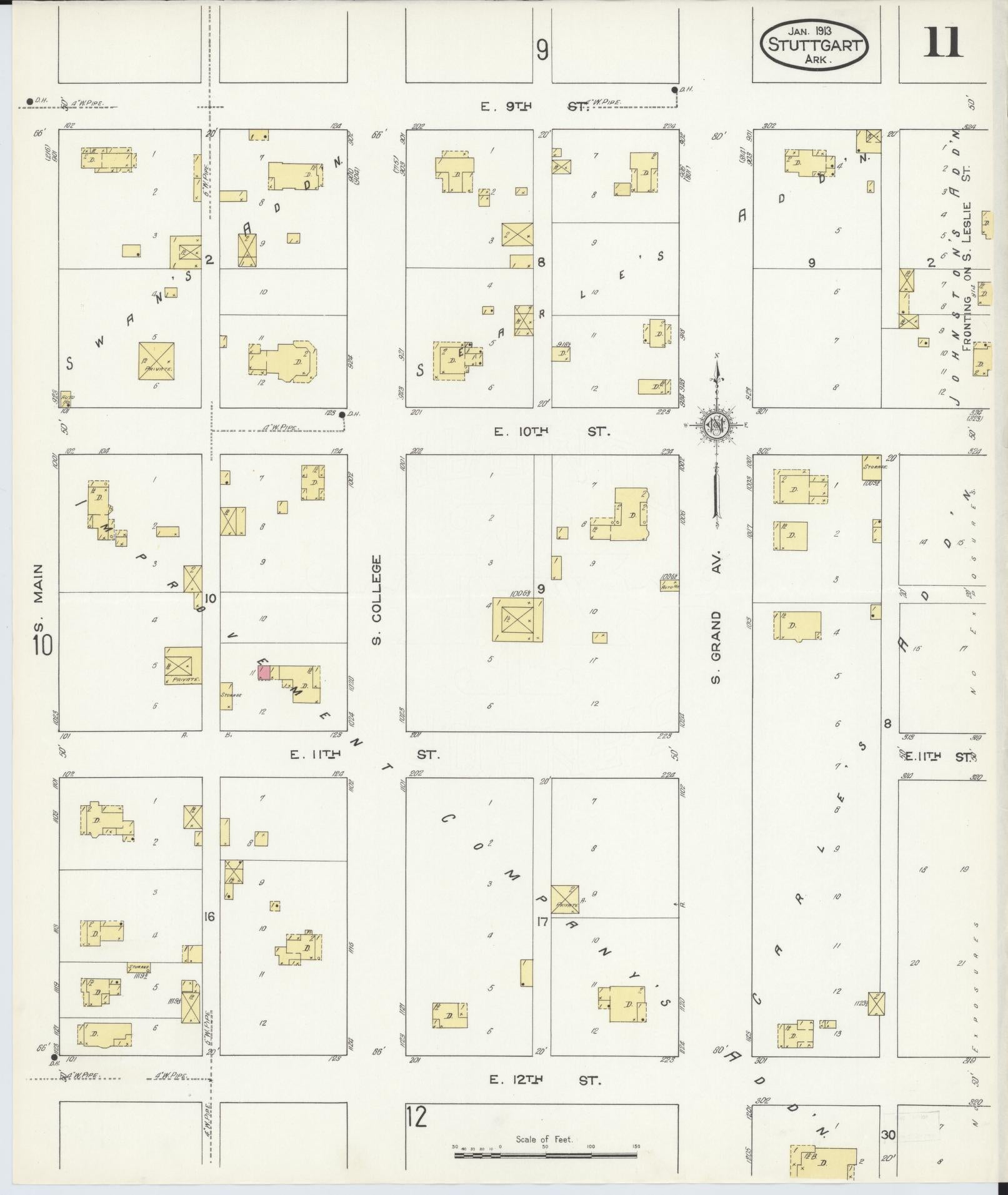 Sanborn Fire Insurance Map from Stuttgart, Arkansas County, Arkansas (1913), Sheet #0011 - Complete Map Set gallery image, historic Sanborn map, vintage wall art, Stuttgart Arkansas