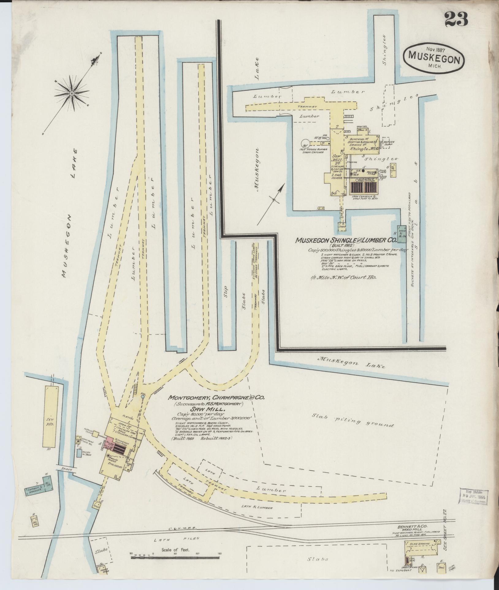Sanborn Fire Insurance Map from Muskegon, Muskegon County, Michigan (1887), Sheet #0023 - Complete Map Set gallery image, historic Sanborn map, vintage wall art, Michigan Michigan