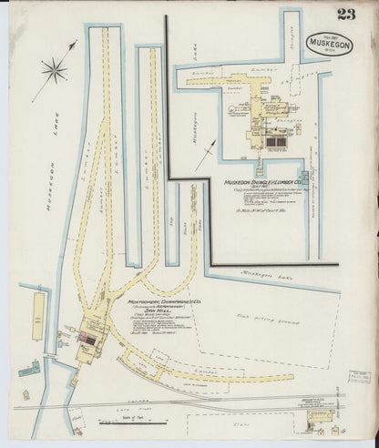 Sanborn Fire Insurance Map from Muskegon, Muskegon County, Michigan (1887), Sheet #0023 - Complete Map Set gallery image, historic Sanborn map, vintage wall art, Michigan Michigan