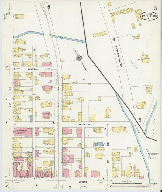 Sanborn Fire Insurance Map from Waterford, Saratoga County, New York (1909), Sheet #0005 - Historic Sanborn Fire Insurance Map Print, vintage old map wall art, antique decor, genealogy gift, New York New York map