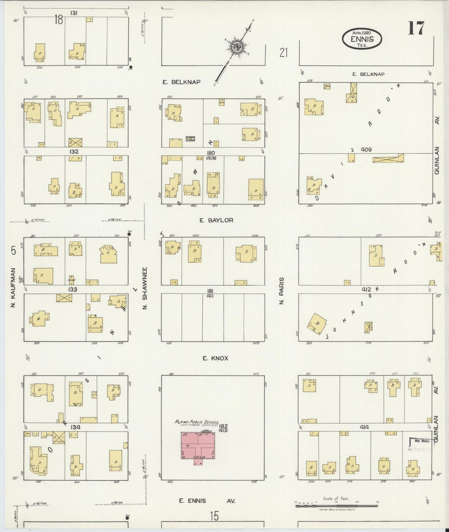 Sanborn Fire Insurance Map from Ennis, Ellis County, Texas (1920), Sheet #0017 - Complete Map Set gallery image, historic Sanborn map, vintage wall art, Texas Texas