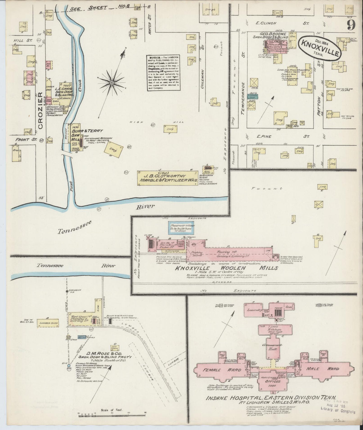Sanborn Fire Insurance Map from Knoxville, Knox County, Tennessee (1884), Sheet #0009 - Historic Sanborn Fire Insurance Map Print, vintage old map wall art, antique decor, genealogy gift, Tennessee Tennessee map