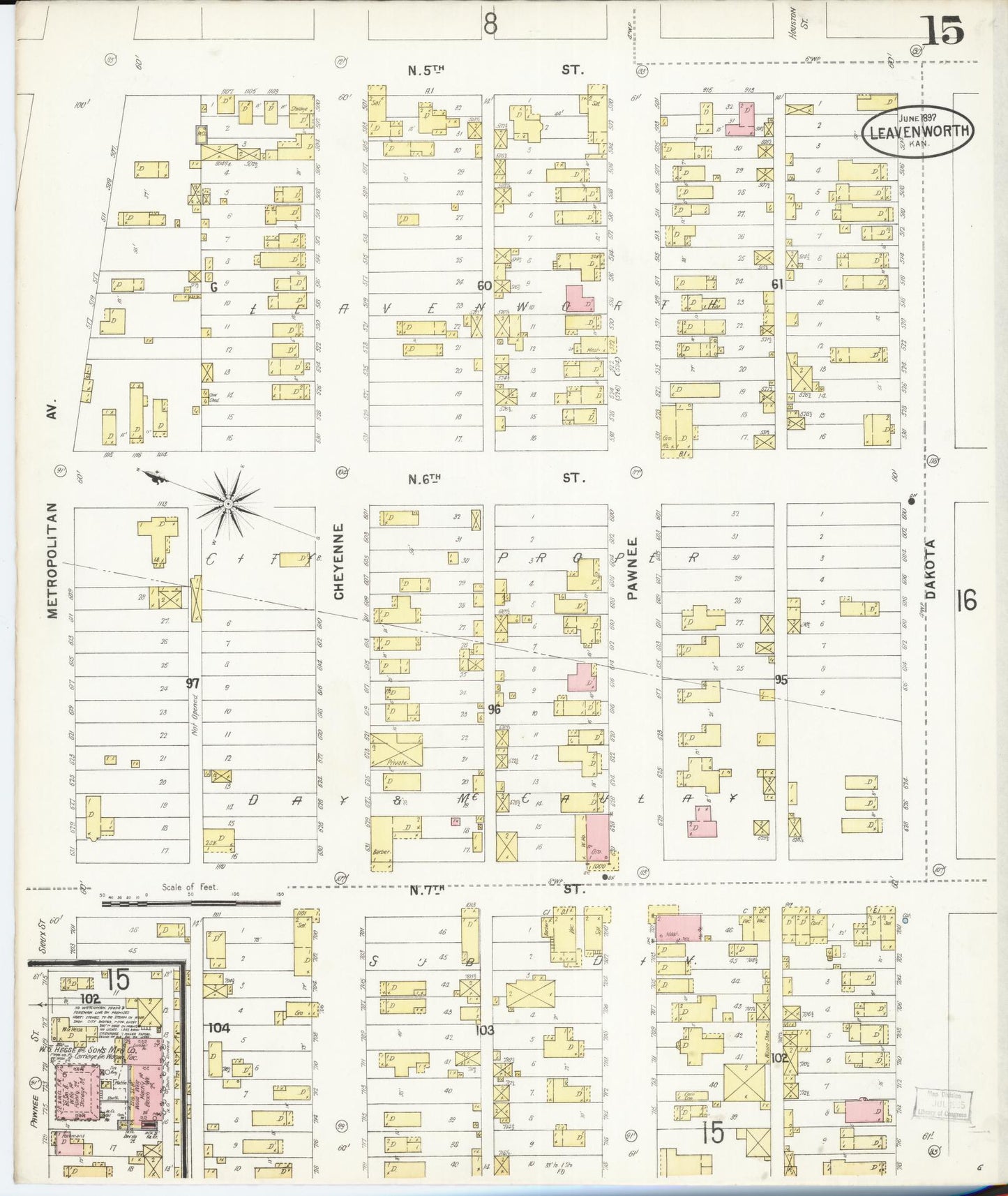 Sanborn Fire Insurance Map from Leavenworth, Leavenworth County, Kansas (1897), Sheet #0016 - Complete Map Set gallery image, historic Sanborn map, vintage wall art, Kansas Kansas