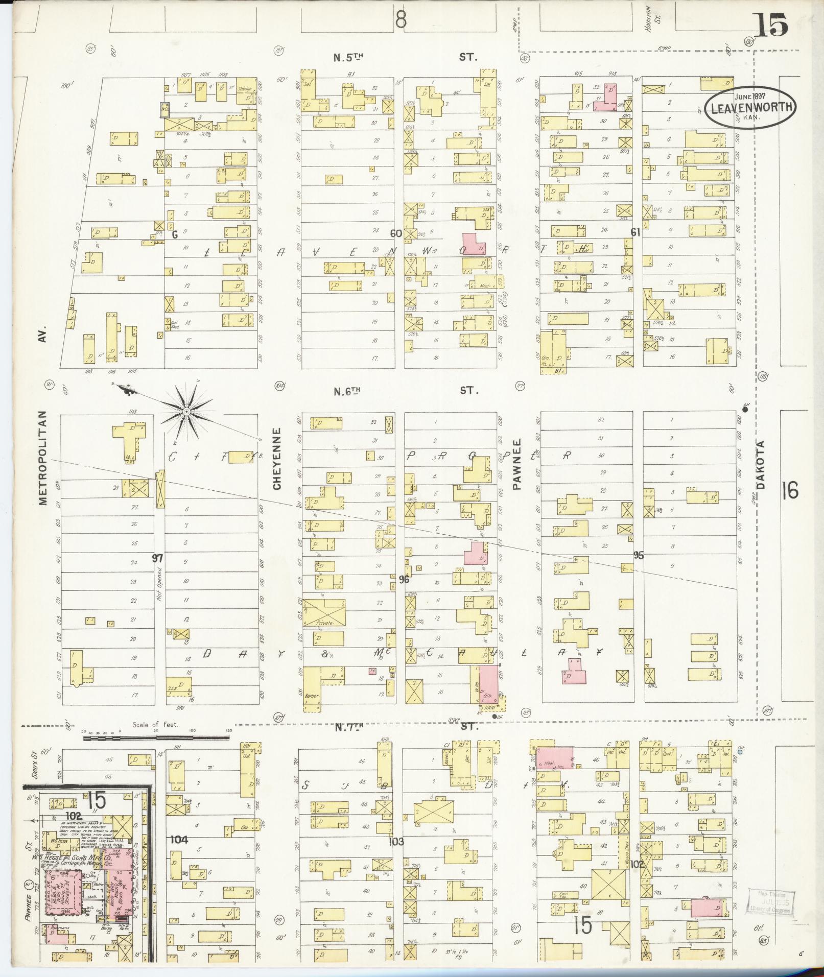 Sanborn Fire Insurance Map from Leavenworth, Leavenworth County, Kansas (1897), Sheet #0016 - Complete Map Set gallery image, historic Sanborn map, vintage wall art, Kansas Kansas
