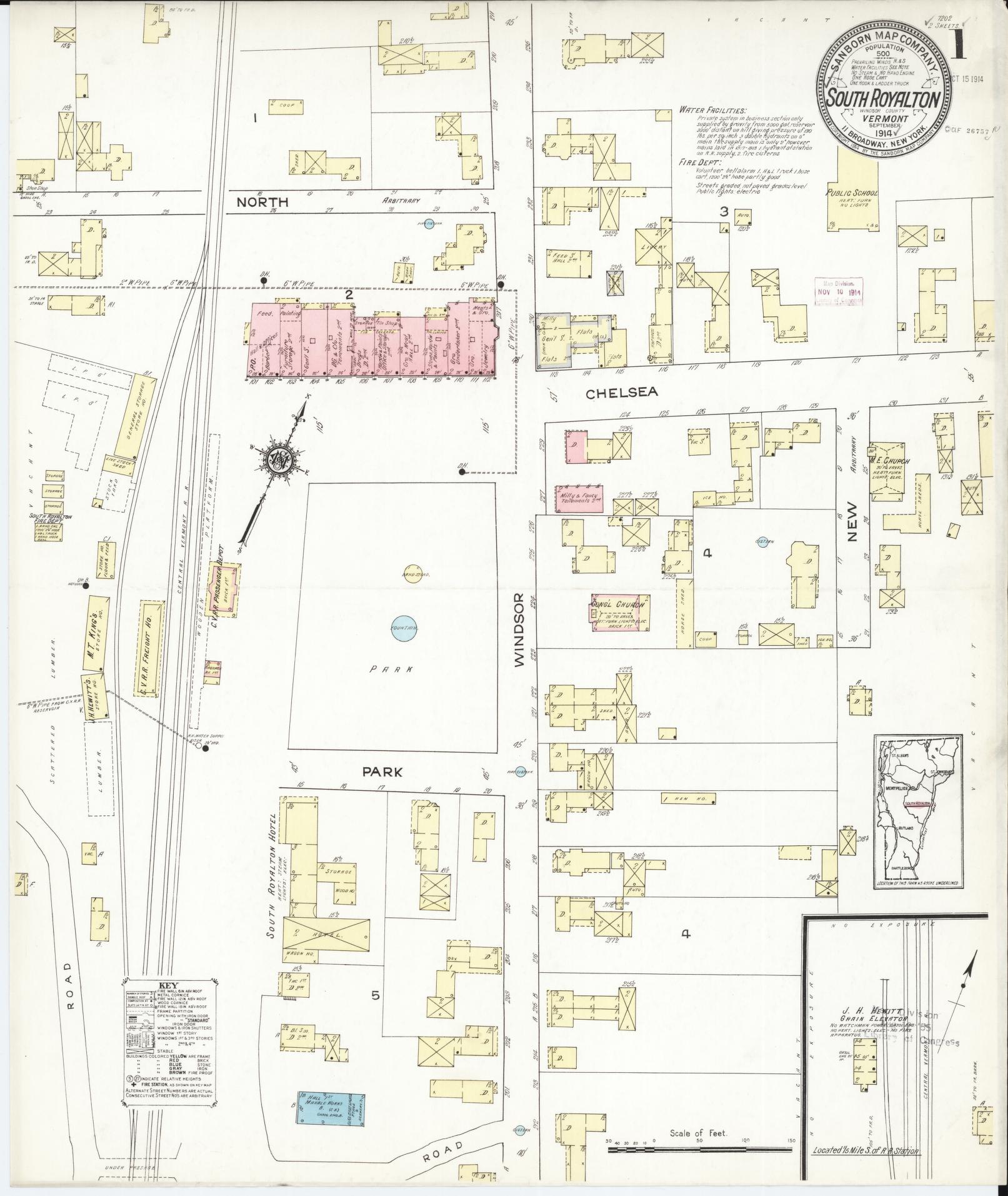 Sanborn Fire Insurance Map from South Royalton, Windsor County, Vermont. (1914) – Historic Sanborn Fire Insurance Map Print