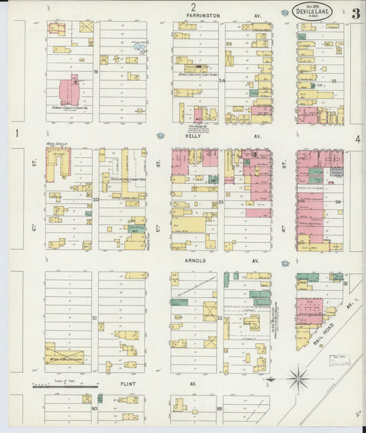 Sanborn Fire Insurance Map from Devils Lake, Ramsey County, North Dakota (1898), Sheet #0003 - Historic Sanborn Fire Insurance Map Print, vintage old map wall art, antique decor, genealogy gift, North Dakota North Dakota map