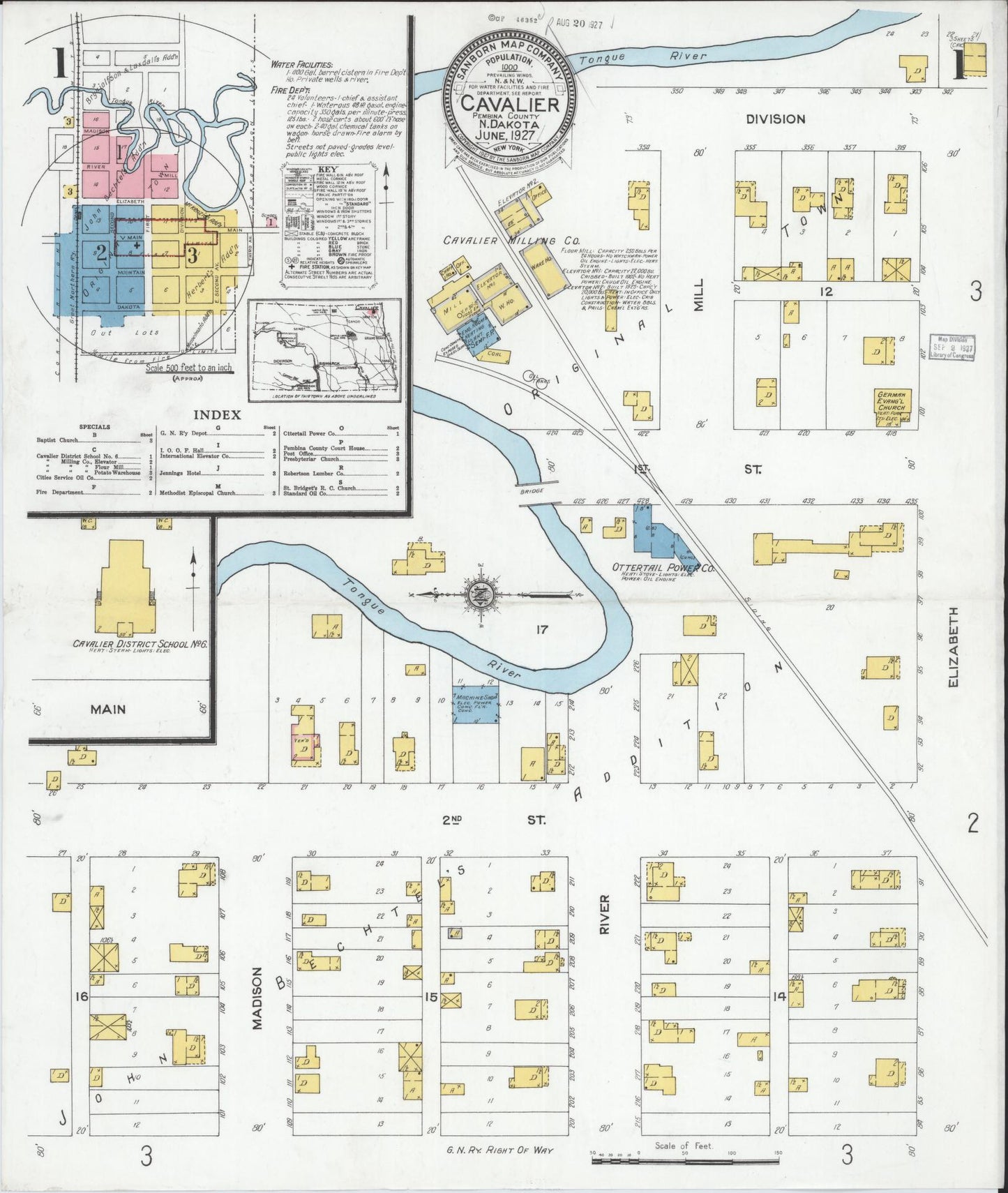 Sanborn Fire Insurance Map from Cavalier, Pembina County, North Dakota (1927), Sheet #0001 - Complete Map Set gallery image, historic Sanborn map, vintage wall art, North Dakota North Dakota