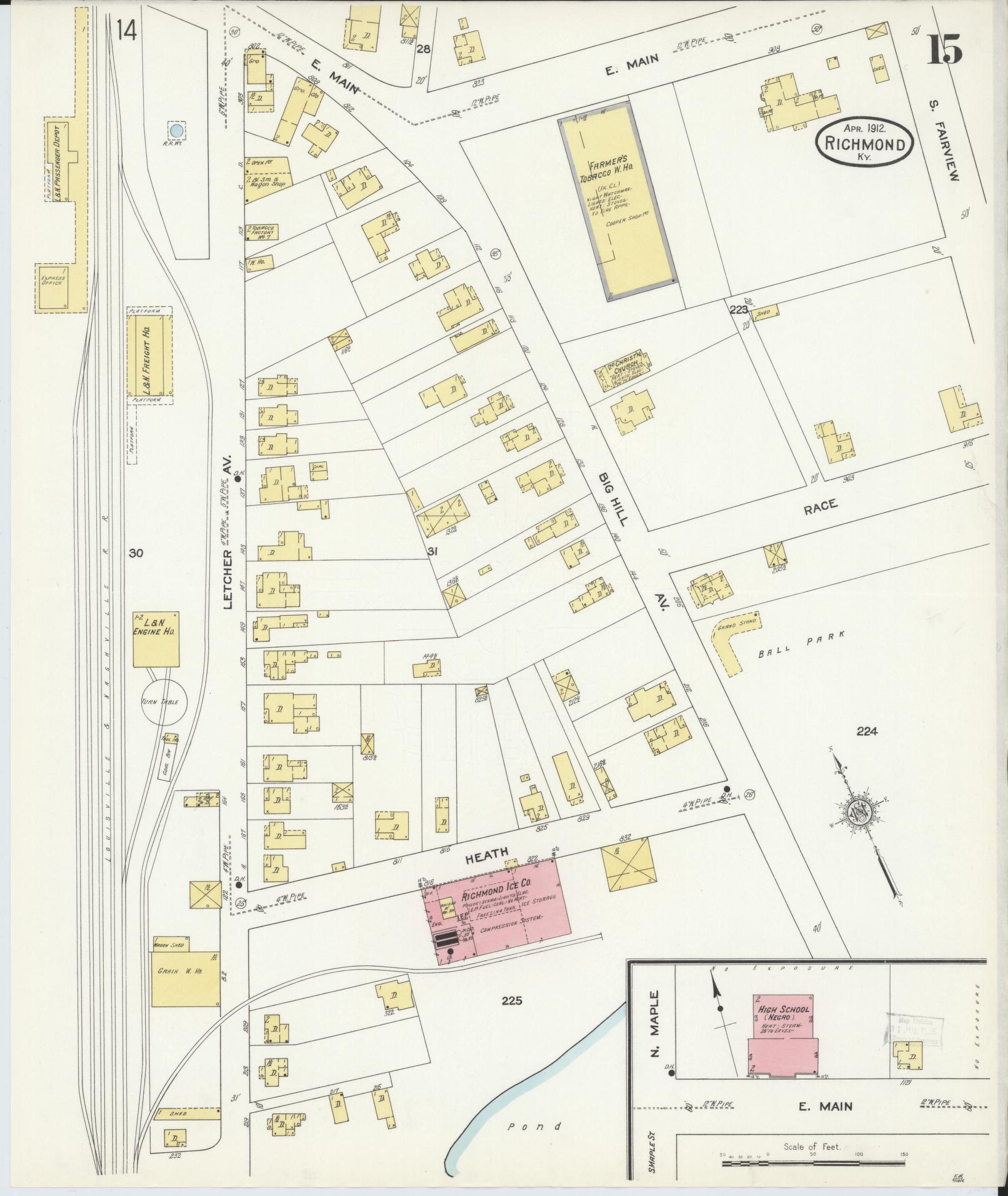 Sanborn Fire Insurance Map from Richmond, Madison County, Kentucky (1912), Sheet #0015 - Complete Map Set gallery image, historic Sanborn map, vintage wall art, Kentucky Kentucky